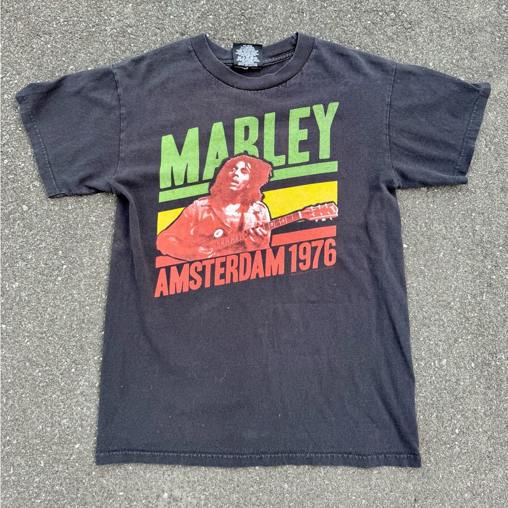 Men’s Bob Marley Amsterdam 1976 Black Cotton Band Tee Shirt